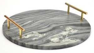 Plateau de service rectangulaire en marbre de qualité supérieure avec poignée pour la cuisine et marbre blanc et métal de fer fini or - Product Image 5