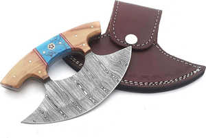 มีดพับมือจับทำจากเหล็กดามัสกัสแบบกำหนดเองได้มีดด้ามไม้ที่สะดวกสบายพร้อมปลอกหนัง - Product Image 4