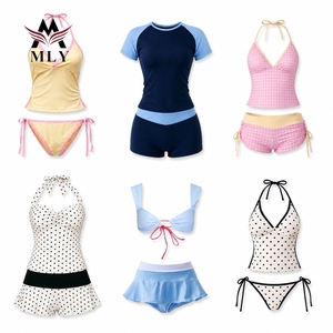 MLY Ensemble de <span class=keywords><strong>bain</strong></span> deux pièces sexy et doux avec caraco à col en V et bretelles spaghetti en dentelle et mini-<span class=keywords><strong>short</strong></span> taille basse - Product Image 3