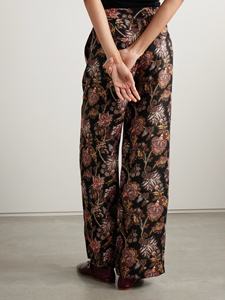 Pantalones de mujer de lana de oveja tejida a cuadros, de corte holgado, con pierna acampanada, antipilling, con bolsillo con cremallera antipérdida, cordón y cintura elástica - Product Image 1