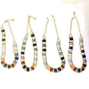 Trendy Multi Gemstones Statement Necklace, 925 Sterling <b>Silver</b> Gold Plated Bezel Necklace, Semiprecious Stone Bezel Necklace - Product Image 1