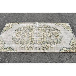 Tapis traditionnel en laine beige gris 3.7 X 7.1ft Design patchwork turc vintage pour décor de salon Rectangle couloir Latex 4m - Product Image 3