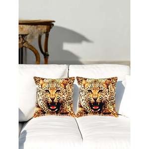 Handmade Digital Printed Leopard Face Cushion Covers Multicolor 16x16 Decorative Accent Pillows for <b>Sofa</b> <b>Bed</b> Printed Multicolor - Product Image 1