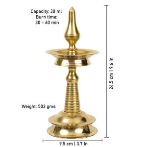 Lampe traditionnelle Pooja en laiton pur Kerala Nila Vilakku, idéale pour les temples, les Pooja et la décoration intérieure, qualité d'exportation - Product Image 4