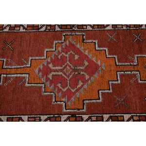 Rug-31ft turc Vintage X 11ft grande surface laine Rectangle Patchwork Design vibrant Orange gras rouge Latex pour la durabilité - Product Image 5