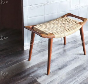 Tabouret Ottaman confortable de design moderne avec pieds en bois décors de maison pouf tricoté en corde pour console d'incrustation d'os de salon - Product Image 4