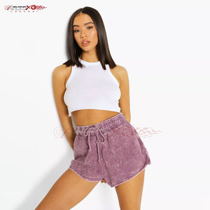 Women Casual Acid Wash Shorts With <b>Elastic</b> <b>Waistband</b> And Drawstring Comfort Fit Trendy Acid Wash Shorts For Women - Product Image 5