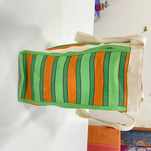 Patrón personalizado Ecológico Nailon reciclado PP Tejido a rayas Lona Handloom Market Bolsas reutilizables de compras al por mayor en India - Product Image 1