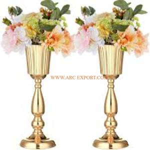 Ensemble de 2 centres de table de décoration de mariage de qualité supérieure centre de table de grande taille poli doré - Product Image 1