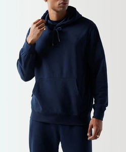 100% Cotton Slim Fit Blank <b>Men's</b> Tracksuits solid <b>Navy</b> color Custom DTF printed logo 2-Piece Sweatpants and <b>Hoodie</b> Set for <b>Men</b> - Product Image 5