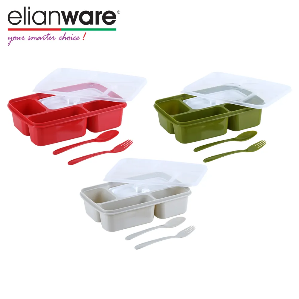 Elianware-fiambrera de plástico con 4 compartimentos divididos para microondas, Bento con tenedor y cuchara, contenedor de comida, logotipo personalizado