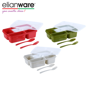 Elianware Microwave Safe 4 Divided Compartments Plastic Kids Bento Lunch Box With Fork And Spoon Food Container Custom Logo