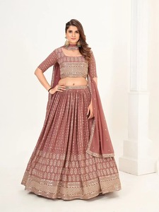 Lehenga semicompuesta de Georgette y blusa sin coser con dupatta para bodas, recepciones, fiestas y ceremonias - Product Image 3