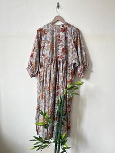 Mini vestido de algodón con estampado de bloque de mano Floral, cuello profundo, estilo Vintage, cintura Natural, Algodón puro, ligero, hecho a mano, lavable de verano - Product Image 2