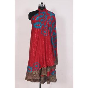 Falda de seda gitana Bohemia Reversible Vintage para mujer hecha a mano india, 2 capas, estampado Floral, cintura Natural, vibraciones de verano - Product Image 3