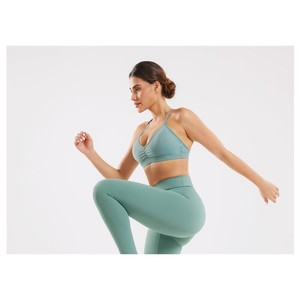 2 Piece Yoga Set High Waist <b>Leggings</b> Off-the-Shoulder Sports Bra Seamless Print Breathable Spandex <b>Pockets</b> <b>Workout</b> Wear - Product Image 3