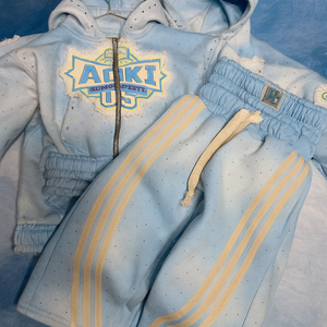 Fabricant de vêtements, pantalon baggy à double taille personnalisé, ensemble de survêtement, pantalon de survêtement évasé avec strass en diamant et ensembles de sweats à capuche - Product Image 2