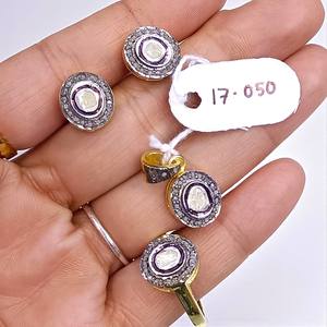 ชุดเครื่องประดับเพชรโพลกีที่ดีที่สุด ชุบทอง เงินแท้ 925 เหมาะสำหรับเป็นของขวัญ - Product Image 3