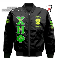 Chaquetas Varsity de Satén Tejido de Alta Calidad para Mujer Chi Eta Phi con Logotipo Bordado Divine 1932 y Ribetes en Contraste con Cremallera