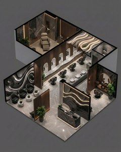 Ensemble de mobilier de salon de coiffure contemporain, chaises en cuir PU, lavabo en céramique, structure en métal, usage commercial, durable, facile à nettoyer - Product Image 6
