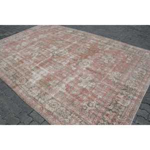 7.8x11.5 ft Vintage Turkish <b>Wool</b> Rug Oversize <b>Red</b> Abstract Patchwork Design with Latex Backing Eco-Friendly Home Rug - Product Image 2