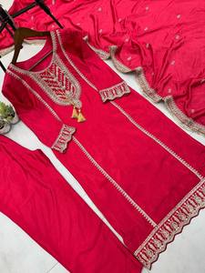 DISEÑADOR CORDÓN SECUENCIA BORDADO TRABAJO TOP Y PANTALÓN CON DUPATTA - Product Image 3