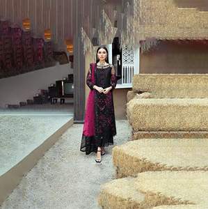 Vente chaude Eid Ramzan Spécial Faux Georgette Avec Broderie Travail Salwar Kameez Pakistanais Droite Kurta avec Pantalon En Gros - Product Image 2