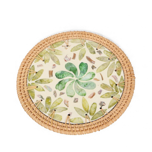 Mother of Pearl <b>Placemat</b> with Rattan Inspired by Coastal Living <b>for</b> Relaxed Home <b>Table</b> Decor From Vietnam - Product Image 1