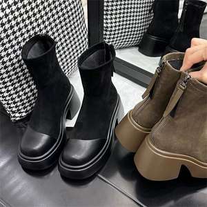 מחיר הסיטונאי עגול העליון זמש מגפיים לנשים עבה הבלעדית נגד החלקה מגפיים המערבית נעלי קאובוי לנשים - Product Image 6