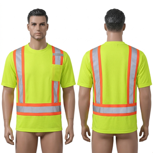 T-shirt de travail de sécurité en polyester premium 180 GSM, jaune fluo, avec panneau réfléchissant, impression personnalisée du logo - Product Image 3
