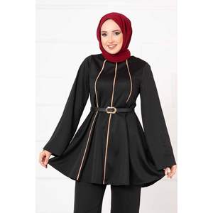 Ensemble short décontracté 2 pièces Mevlana détaillé noir tricot tissé haut et short coupe ample taille XS et XXS pour la saison d'automne - Product Image 2