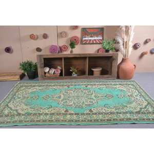 Tapis en laine marron vert traditionnel classique 5.5X8.8 pieds Vintage Design turc Patchwork motif Latex salon tapis pour lit - Product Image 1