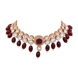 Conjunto de collar de Gargantilla con cuentas Kundan cuadrado de diseñador exquisito - Product Image 4