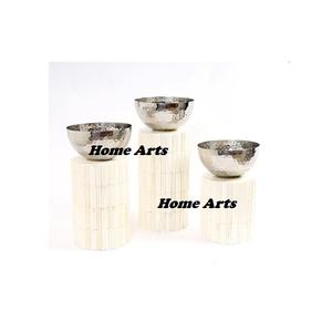 Ensemble de 3 bols à chocolat martelés en acier inoxydable de différentes tailles avec support en bois Ensemble de bols à dessert pour collations polies - Product Image 6