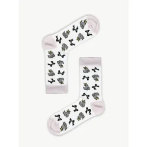 <b>White</b> Unisex Breathable Ankle <b>Socks</b> with Multiple Cat Patterns for Daily Use - Product Image 1