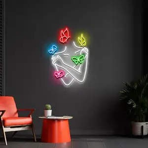 Custom Butterfly LED neon sign aesthetic art design for store business logo, ideal for wall decoration