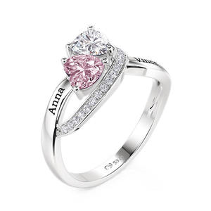 Jeulia Twisted Gold Plated Custom Double Heart Birthstone <b>Name</b> <b>Ring</b> - Product Image 3