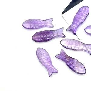 ปลาแกะสลักจากอเมทิสต์สีชมพูธรรมชาติ ทำด้วยมือ ขนาด 30x10 มม. คริสตัลสีชมพูม่วง - Product Image 2
