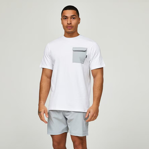 Wholesale Custom Logo Mens Twin <b>Set</b> Short Sleeve Contrast Tee With Pocket and Matching Shorts for Casual Wear and Gym Wear - Product Image 2