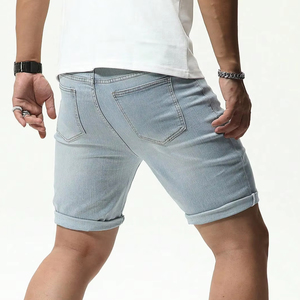 กางเกงยีนส์ขาสั้นของผู้ชายกางเกงขาสั้นผ้ายีนส์บางเฉียบพอดีตัวสำหรับ100% ผลิตจากผ้าฝ้าย - Product Image 4