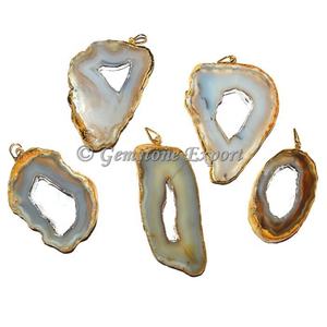 Pierres précieuses naturelles de haute qualité tranches d'agate pendentifs vente en gros pierres semi-précieuses polies à vendre - Product Image 1