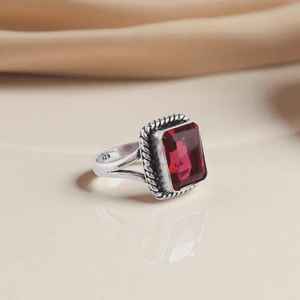 Bague en rubellite rose faite à la main, rectangle, argent sterling, pierre de naissance d'octobre, bijoux élégants, cadeau pour femmes - Product Image 6