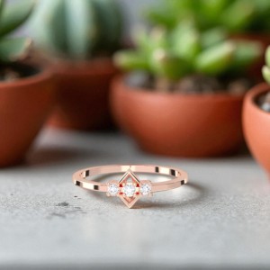 0.08 Carat E-F/VVS-VS Moissanite Round Cut <b>Diamond</b> Prong Set Minimalist geometric <b>diamond</b> <b>ring</b> Made in Silver For Her - Product Image 4