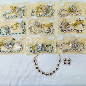 Drop Shape Stylish New Design Gold Plated Traditional Stone Studded Fancy Choker Necklace <b>Set</b> & <b>Jewellery</b> <b>Set</b> Women Per Pieces - Product Image 2