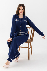Cárdigan detallado con botones de alta calidad y cuello Polo para mujer, suéter y pantalones, conjunto de prendas de punto indispensable para DailyandOffice - Product Image 2