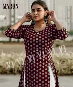 Nieuwkomer Print Jurk Vintage Jurk Afrikaanse Print Kurti Stof Trending Dameskleding Modieuze Kurti Bruidsjurk India