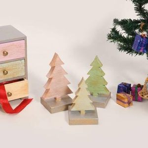 Adornos de decoración de Navidad Vintage, 3 uds., decoración de árbol de Navidad, adornos navideños para el hogar, árbol de madera - Product Image 2