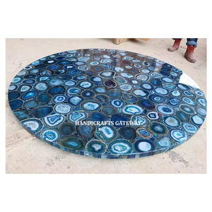 Plateau de table moderne en marbre bleu de qualité supérieure, forme ronde, fait à la main, surface super lisse et super brillante, vente en gros - Product Image 1