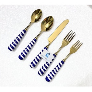 Factory Direct <b>Sale</b> Luxury Gold Plated Flatware <b>Set</b> With Resin Handle <b>Knife</b> Spoon Fork <b>Set</b> Stainless Steel Cutlery Tableware - Product Image 4