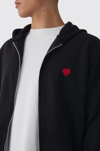 Sudaderas con capucha Unisex con cremallera y logotipo personalizado para hombre, de gran tamaño, 100% algodón, corazón bordado, secado rápido, cómodo, con hombros caídos y cremallera - Product Image 3